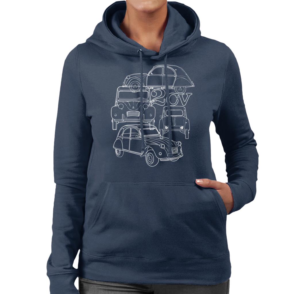 Citroen 2CV White Angle Montage Women's Hooded Sweatshirt product image 4
