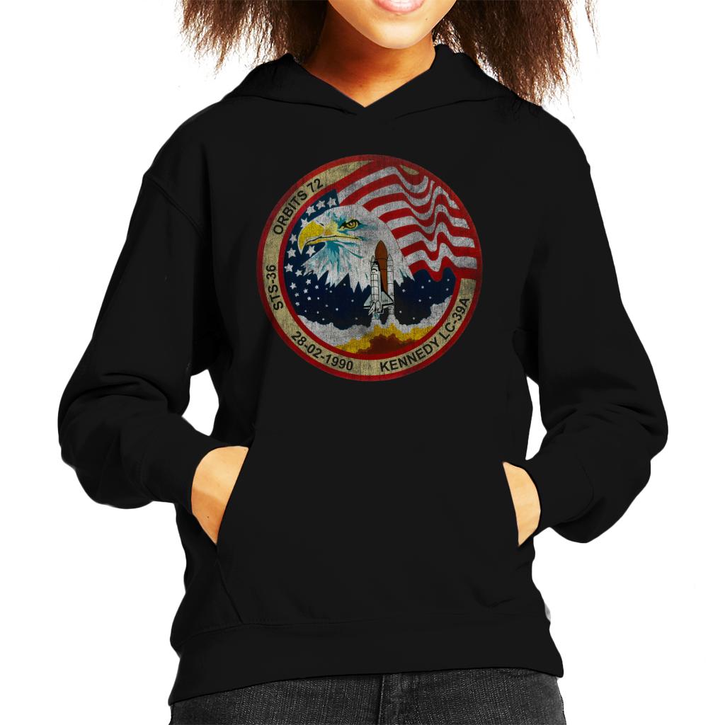 NASA STS 36 Atlantis Mission Badge Distressed Kids Hooded product image 1