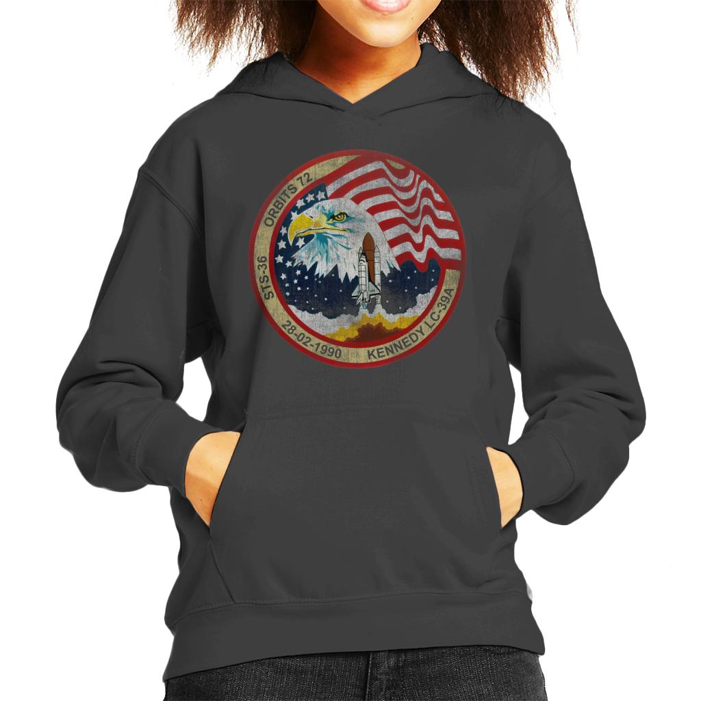 NASA STS 36 Atlantis Mission Badge Distressed Kids Hooded product image 4