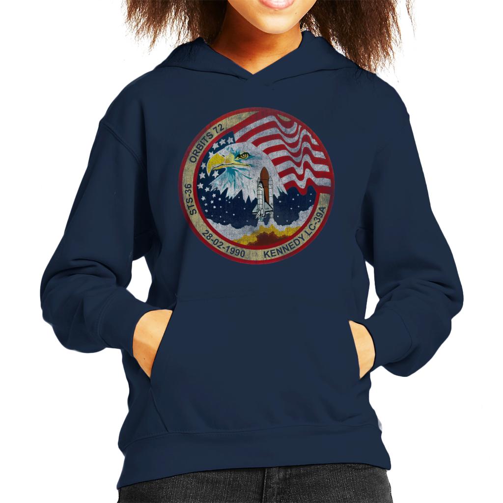 NASA STS 36 Atlantis Mission Badge Distressed Kids Hooded product image 6