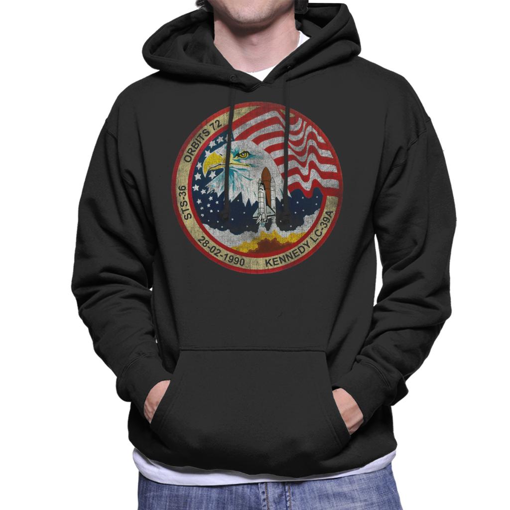 NASA STS 36 Atlantis Mission Badge Distressed Men's Hooded product image 1
