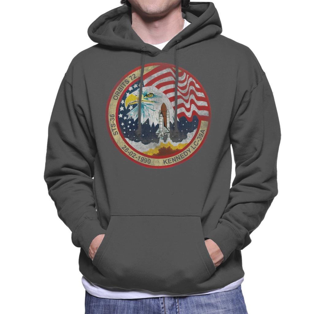 NASA STS 36 Atlantis Mission Badge Distressed Men's Hooded product image 4