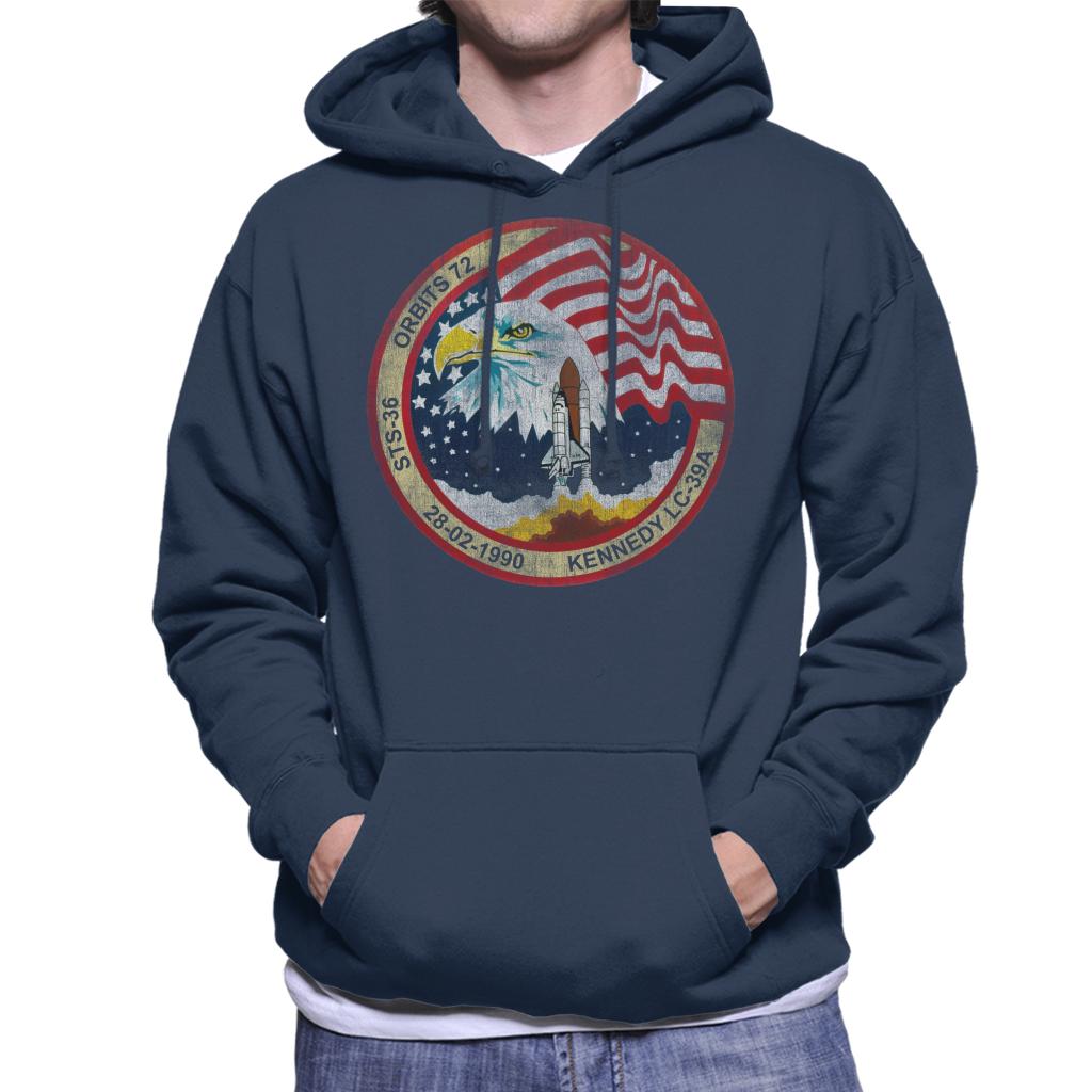 NASA STS 36 Atlantis Mission Badge Distressed Men's Hooded product image 6