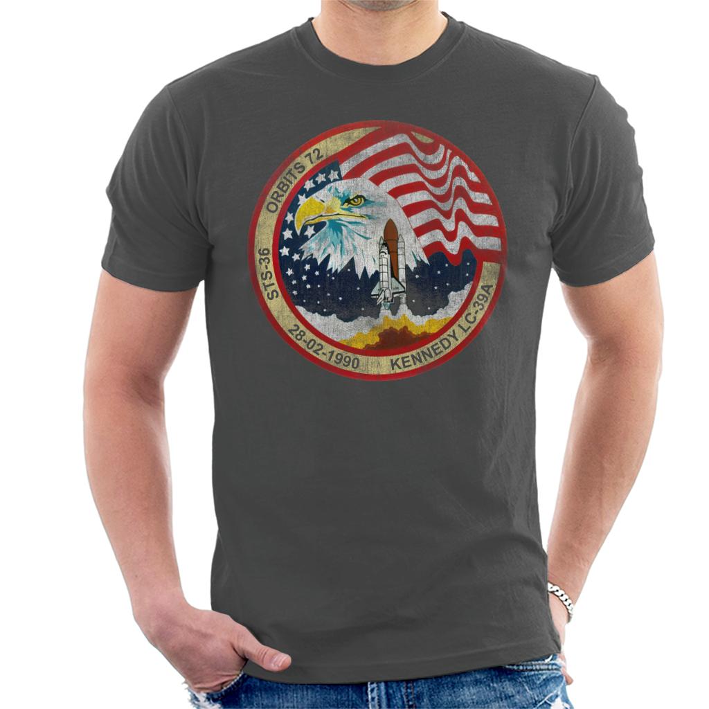 NASA STS 36 Atlantis Mission Badge Distressed Men's T-Shirt product image 4