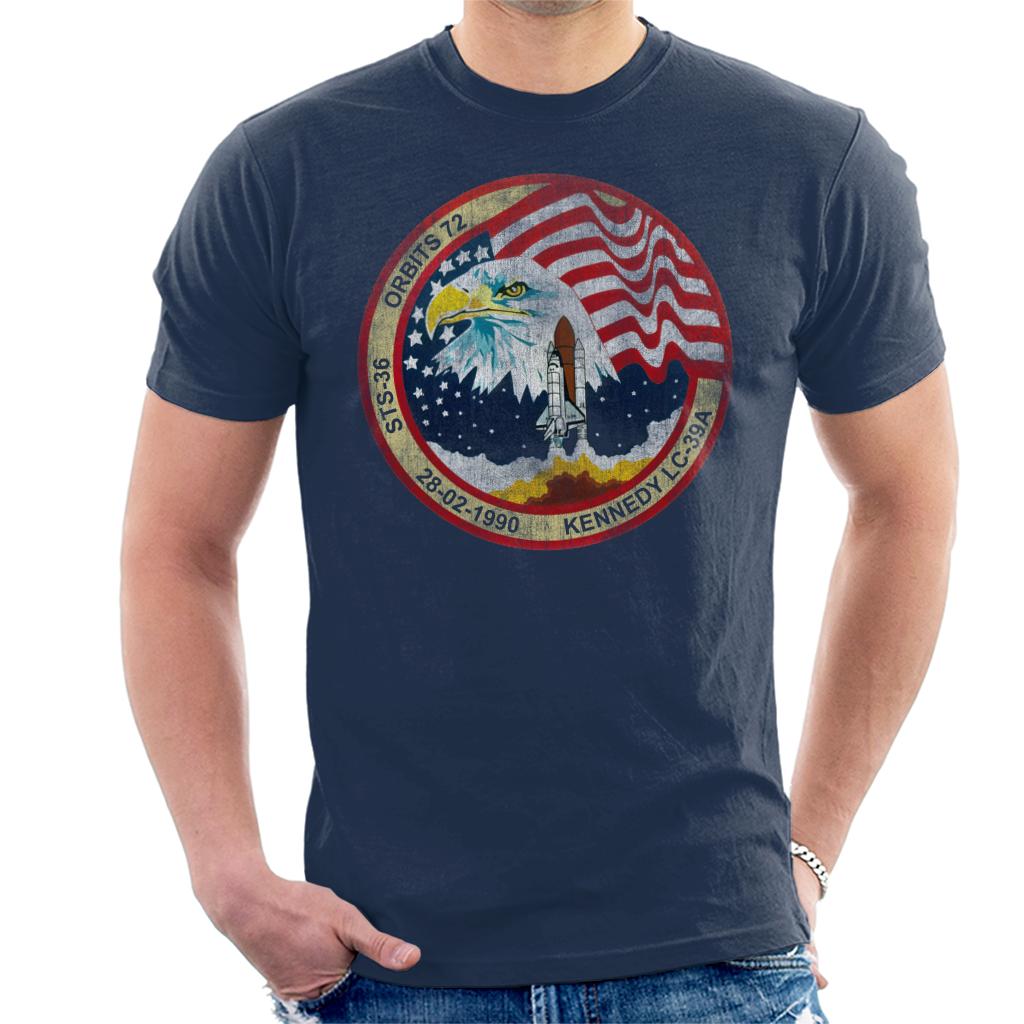 NASA STS 36 Atlantis Mission Badge Distressed Men's T-Shirt product image 6