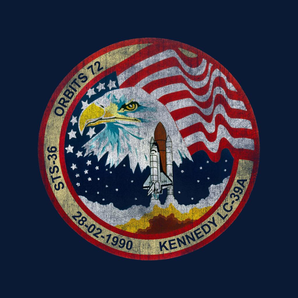 NASA STS 36 Atlantis Mission Badge Distressed Men's Hooded product image 7