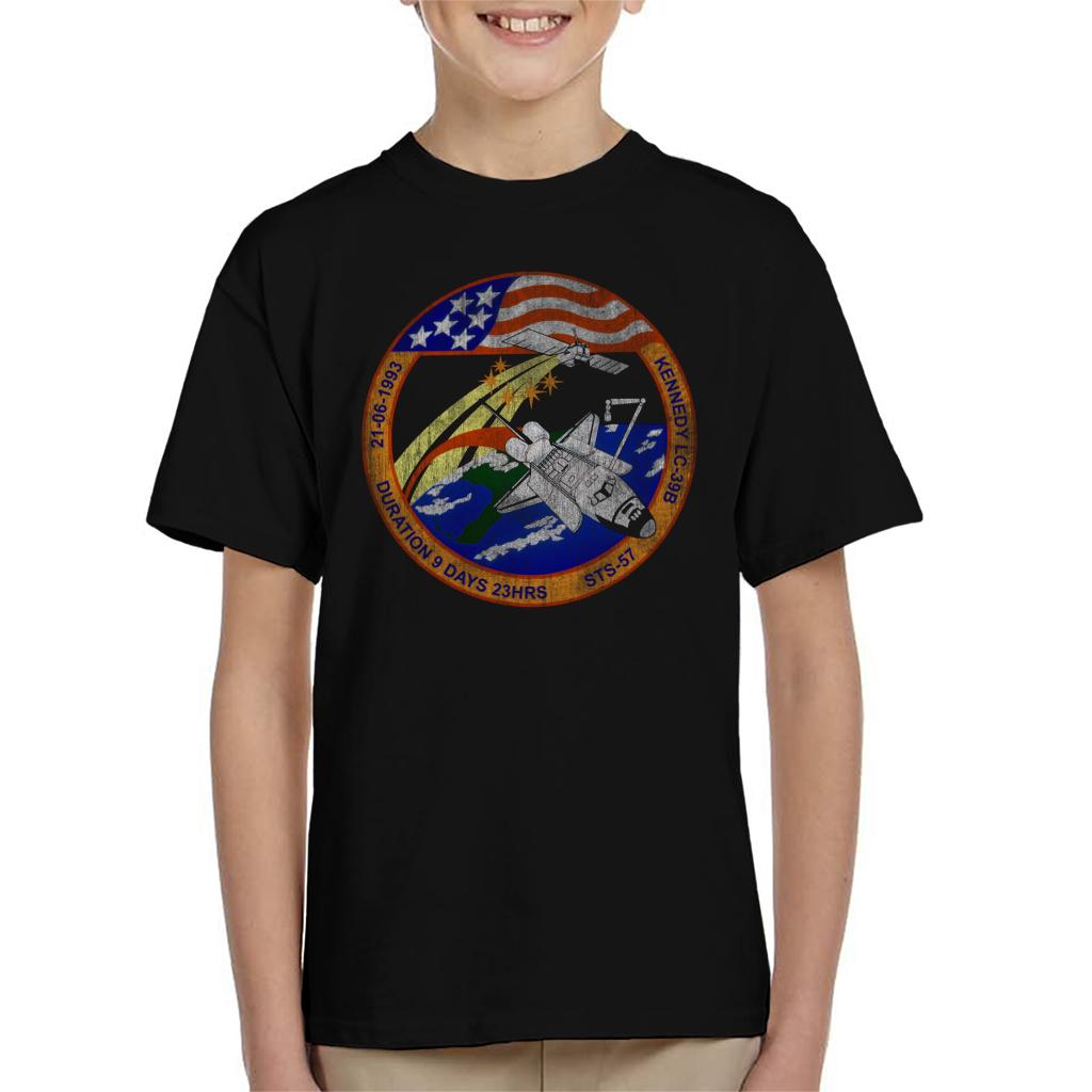 NASA STS 57 Endeavour Mission Badge Distressed Kids T-Shirt product image 1