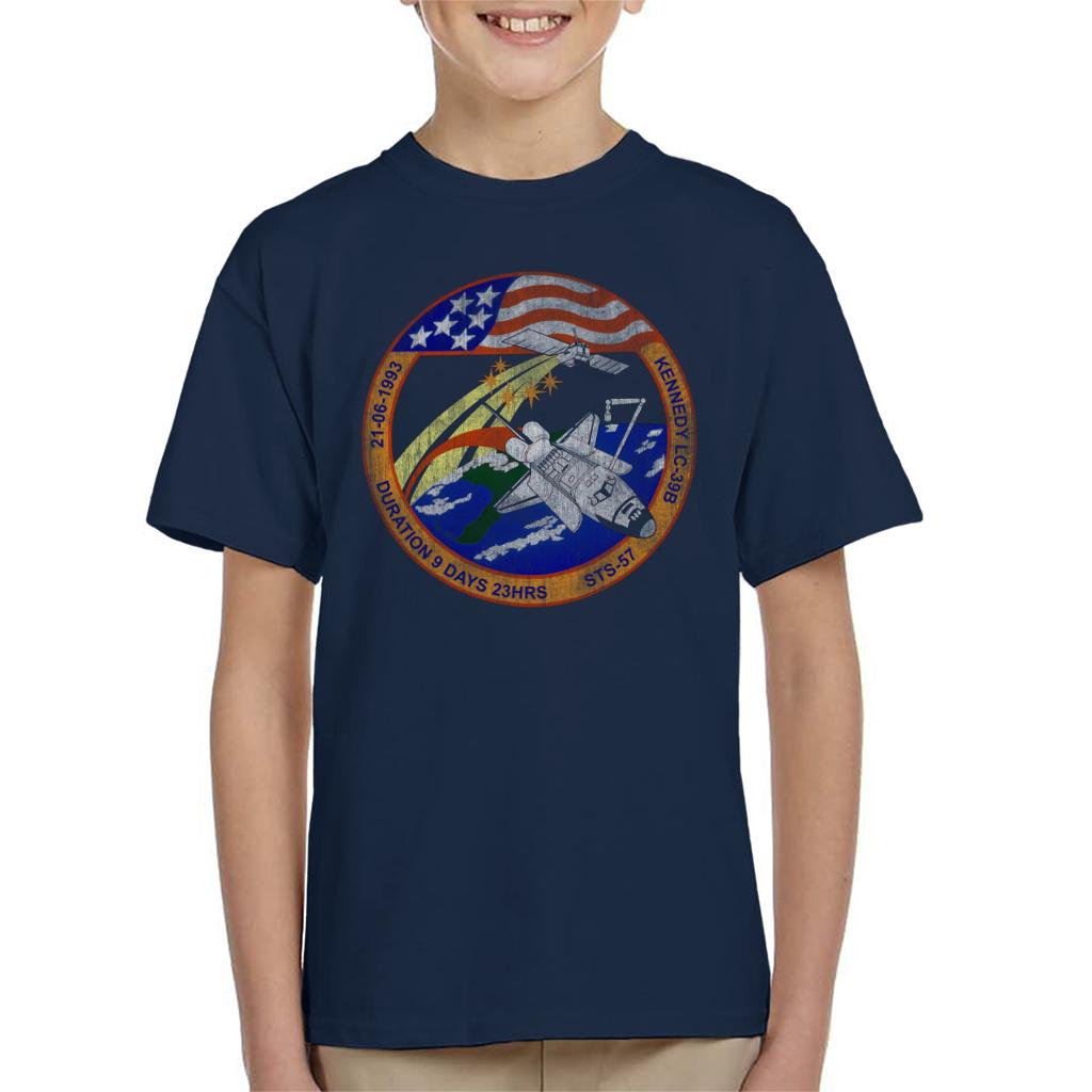 NASA STS 57 Endeavour Mission Badge Distressed Kids T-Shirt product image 6