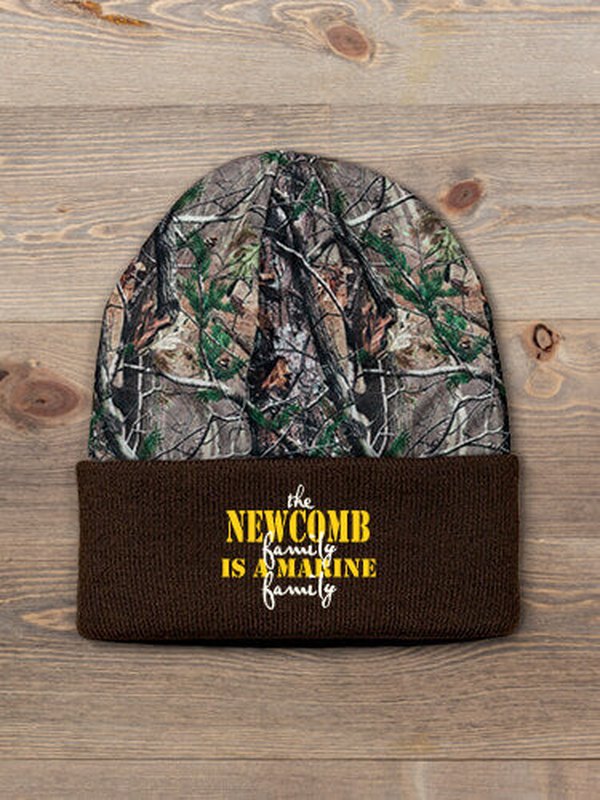 Marine Family : Embroidered 2-Tone Camo Cuffed Beanie