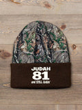Still Kicking : Embroidered 2-Tone Camo Cuffed Beanie