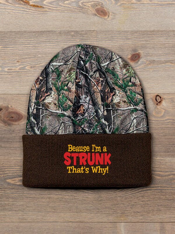That's Why : Embroidered 2-Tone Camo Cuffed Beanie