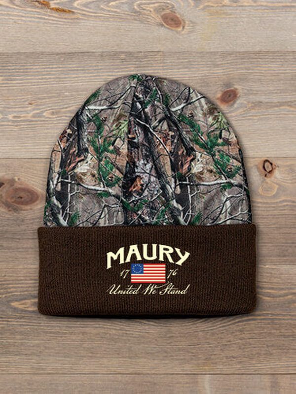 United We Stand : Embroidered 2-Tone Camo Cuffed Beanie