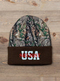 USA : Embroidered 2-Tone Camo Cuffed Beanie