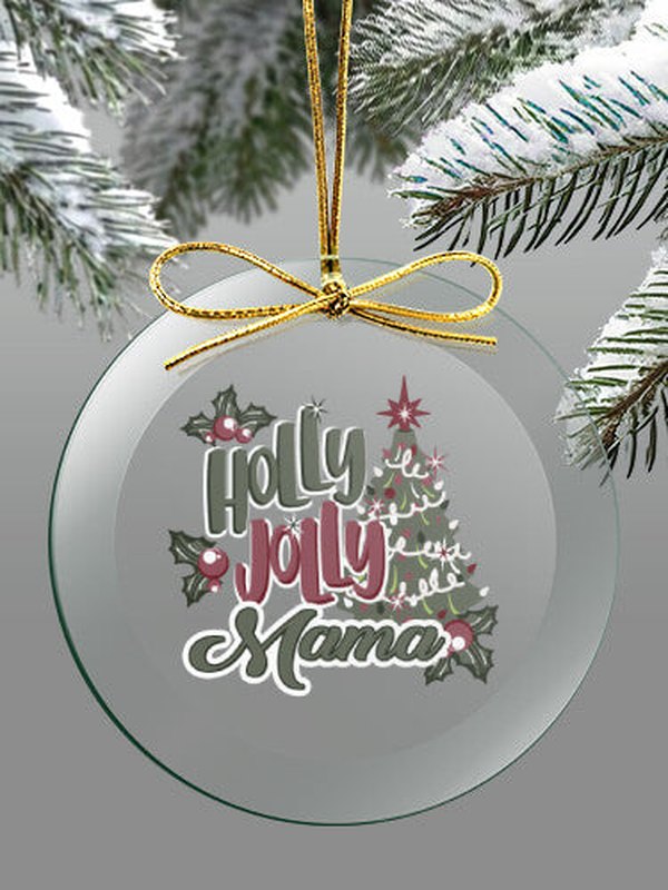 Holly Jolly : 4 Inch Round Glass Ornament