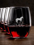 Horse : Stemless Wine Glasses - Engraved