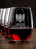 House : Stemless Wine Glasses - Engraved