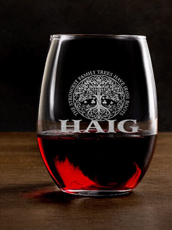 Irish Roots : Stemless Wine Glasses - Engraved