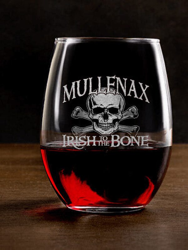 Irish to the Bone : Stemless Wine Glasses - Engraved