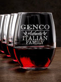 Italian Family : Stemless Wine Glasses - Engraved