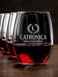 Italian Monogram : Stemless Wine Glasses - Engraved