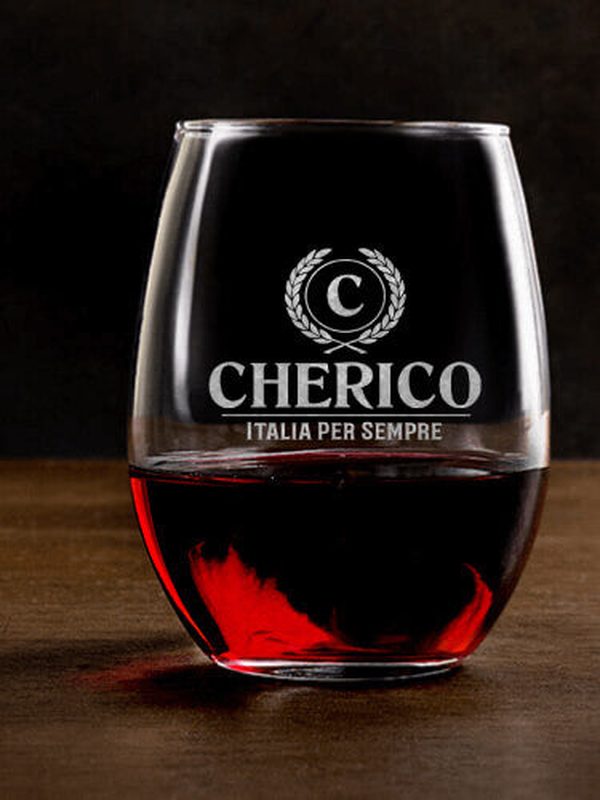 Italian Monogram : Stemless Wine Glasses - Engraved