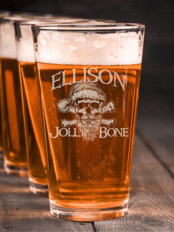 Jolly To The Bone : Pint Glasses - Engraved