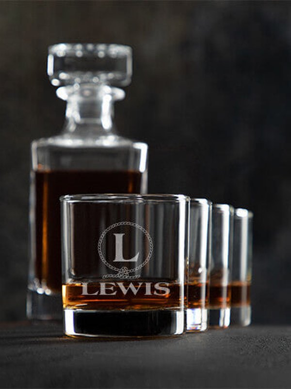 Lasso Monogram : Decanter Rocks Glass Gift Sets - Engraved