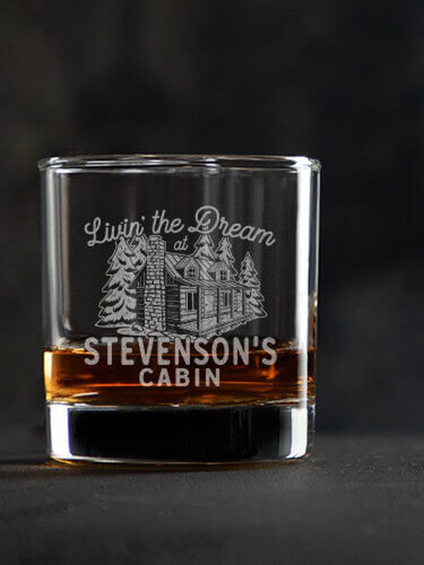 Livin' The Dream Cabin : Rocks Glasses - Engraved