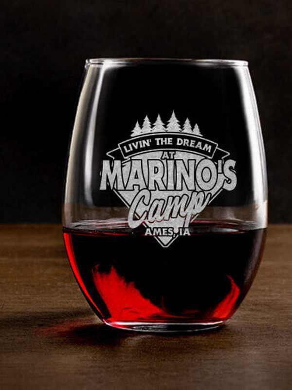 Livin' The Dream Camp : Stemless Wine Glasses - Engraved