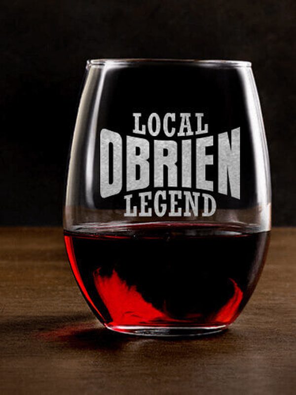 Local Legend : Stemless Wine Glasses - Engraved