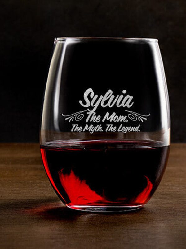 Mom Myth Legend : Stemless Wine Glasses - Engraved