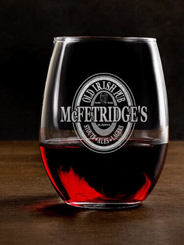 Old Irish Pub : Stemless Wine Glasses - Engraved