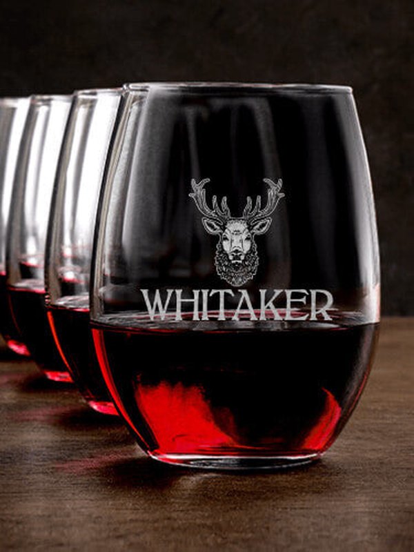Old Stag : Stemless Wine Glasses - Engraved product image 1