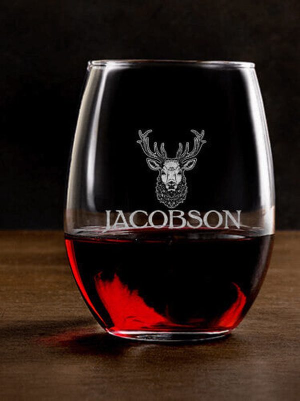 Old Stag : Stemless Wine Glasses - Engraved product image 2