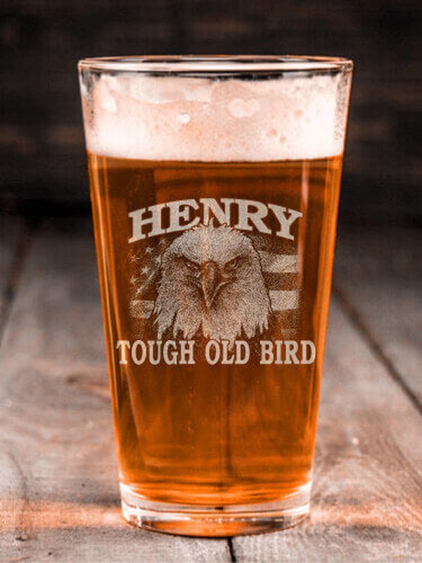 Patriotic Tough Old Bird : Pint Glasses - Engraved