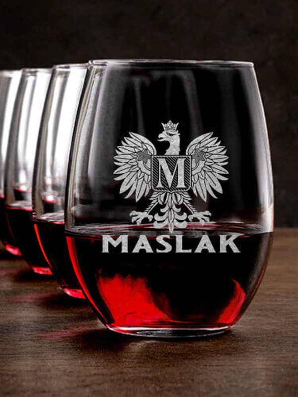 Polish Monogram : Stemless Wine Glasses - Engraved product image 1