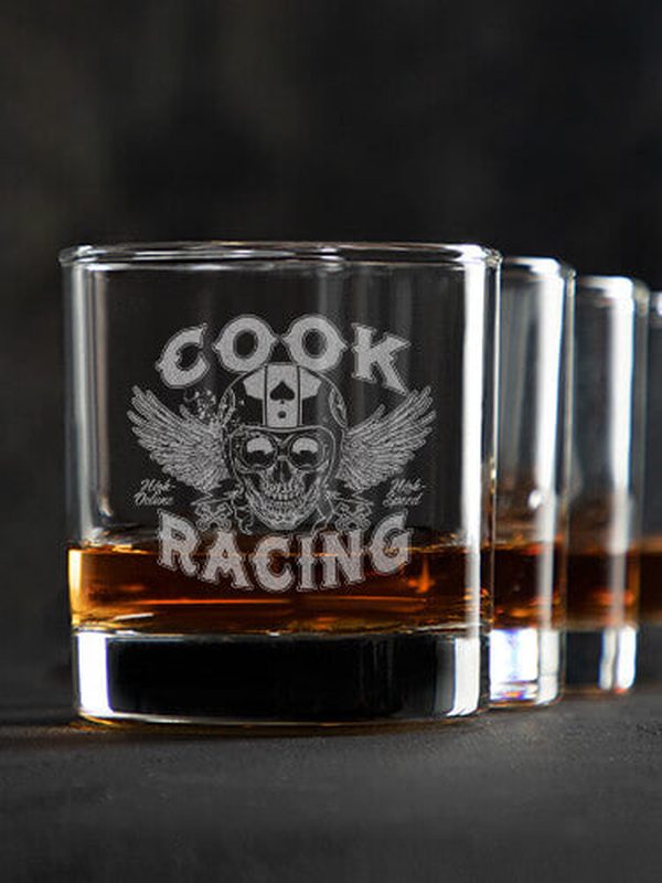 Racing Skull : Rocks Glasses - Engraved