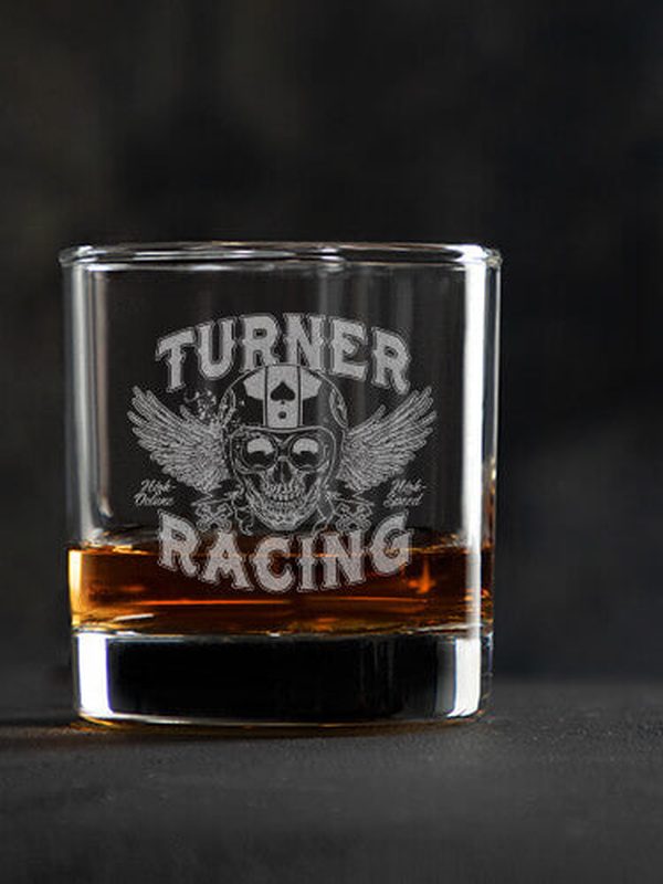 Racing Skull : Rocks Glasses - Engraved