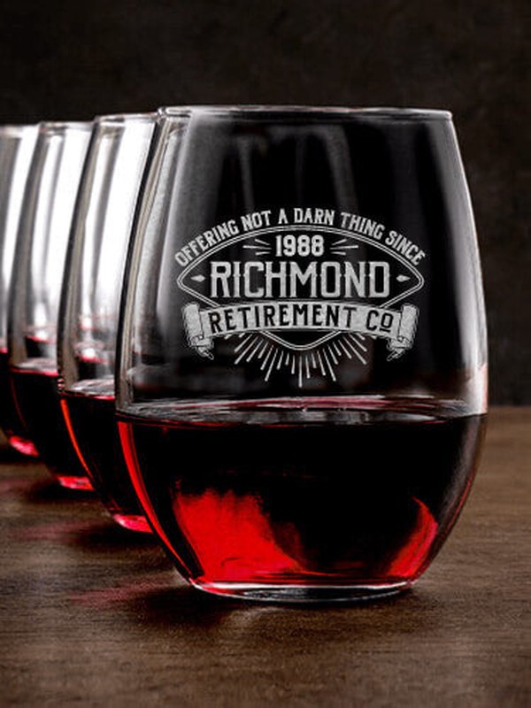 Retirement Company : Stemless Wine Glasses - Engraved
