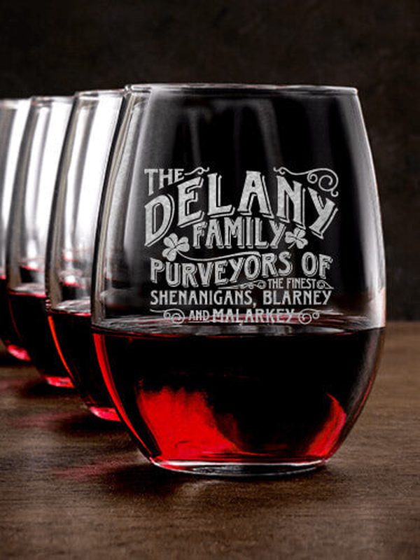 Shenanigans Family : Stemless Wine Glasses - Engraved