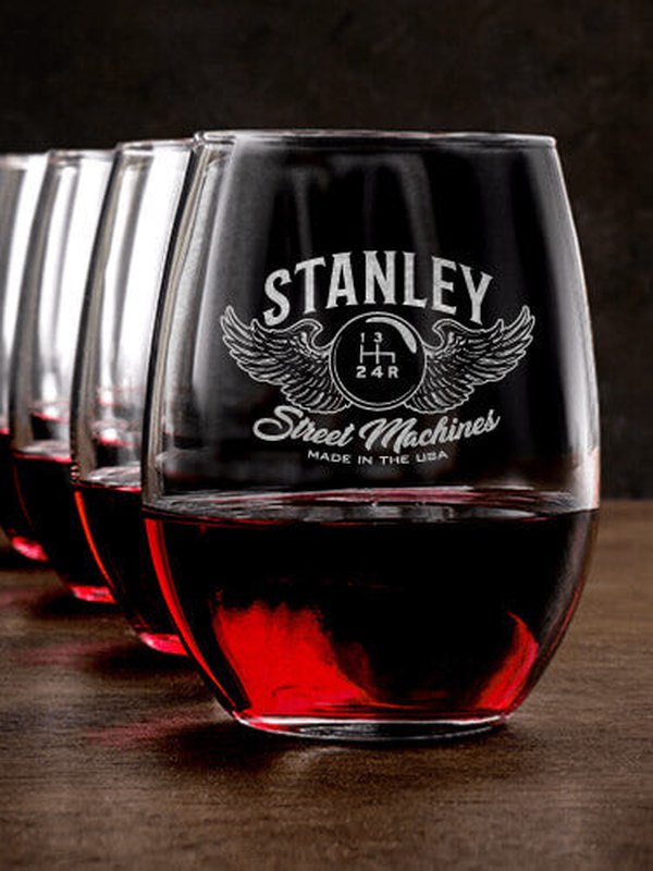 Street Machines : Stemless Wine Glasses - Engraved