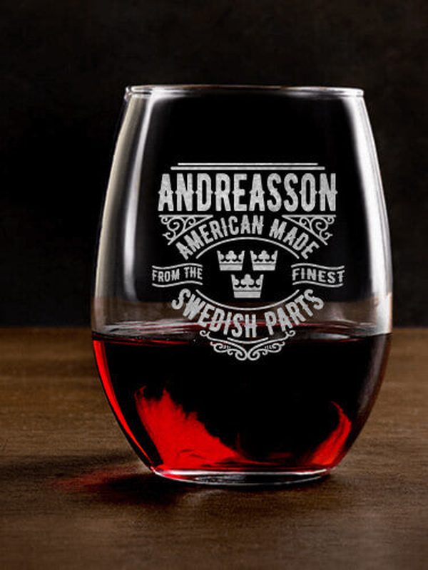 Swedish Parts : Stemless Wine Glasses - Engraved