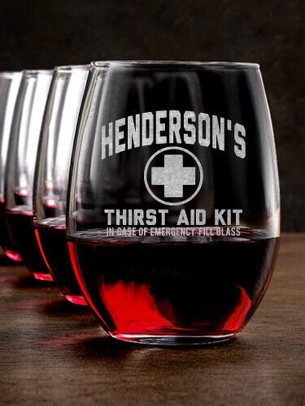 Thirst Aid Kit : Stemless Wine Glasses - Engraved