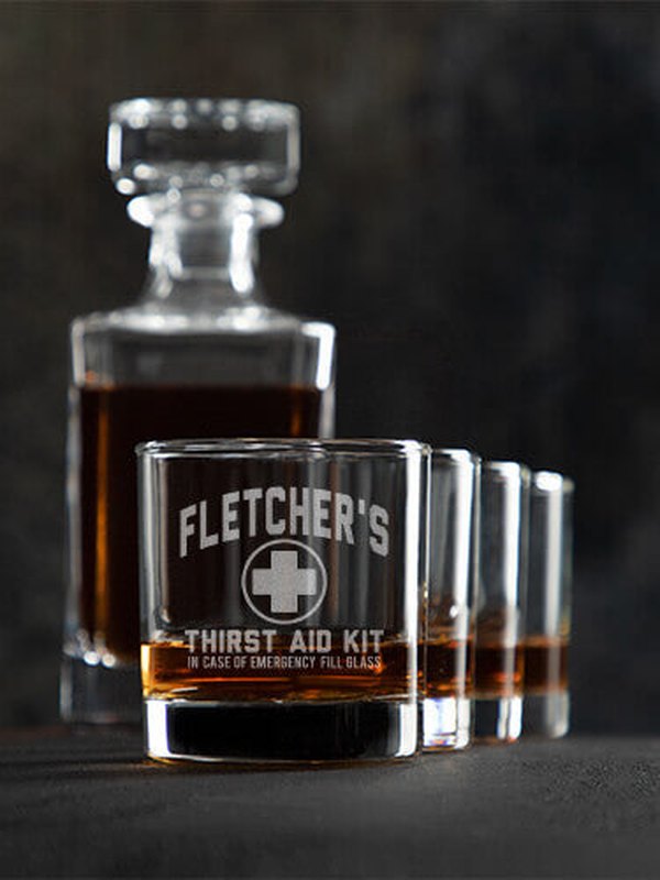 Thirst Aid Kit : Decanter Rocks Glass Gift Sets - Engraved