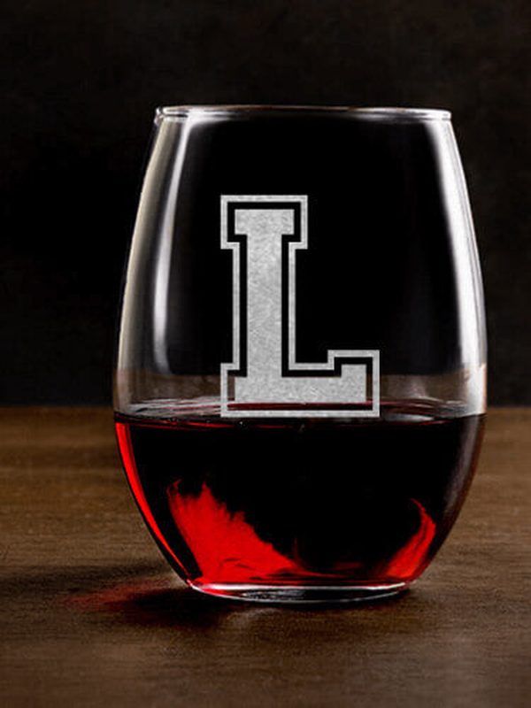 Varsity Letter : Stemless Wine Glasses - Engraved