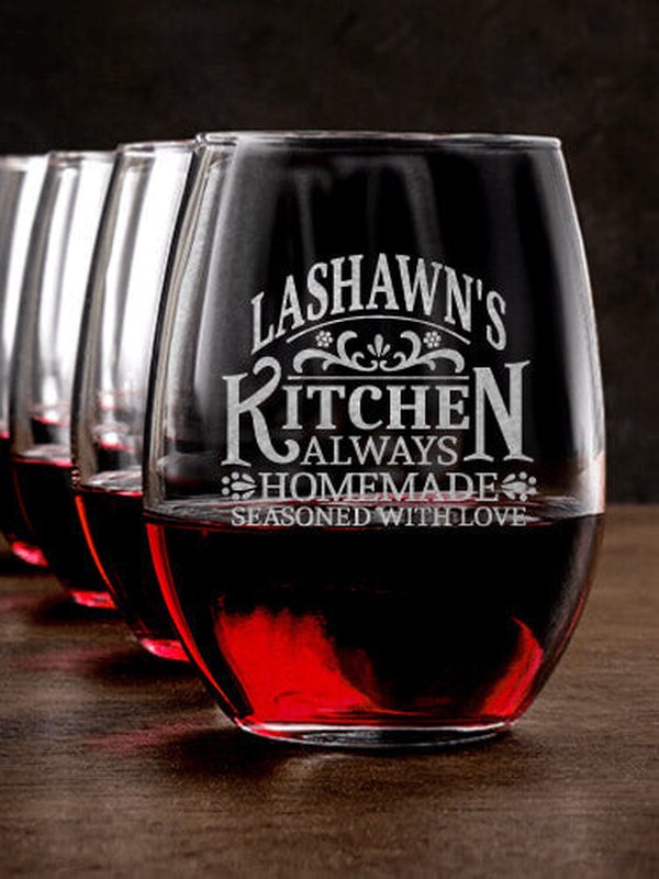 Vintage Kitchen : Stemless Wine Glasses - Engraved