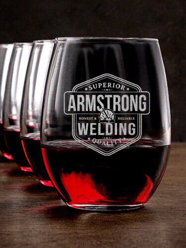 Welding : Stemless Wine Glasses - Engraved