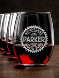 Wood Shop : Stemless Wine Glasses - Engraved