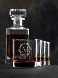 Wreath Monogram : Decanter Rocks Glass Gift Sets - Engraved