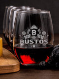 Hispanic Monogram : Cheese Board Wine Glass Gift Sets - Engraved